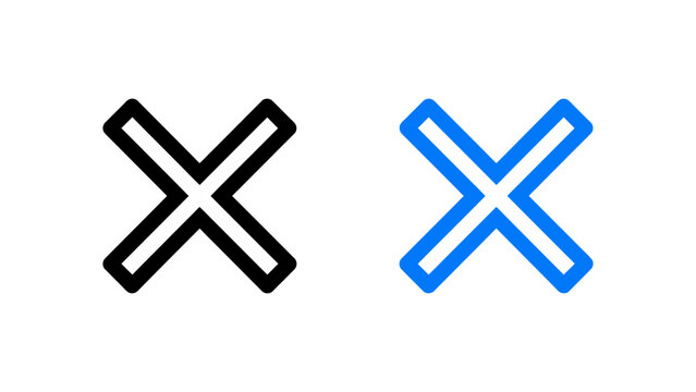 Close and cancel icons set with black and blue cross marks for user interface design