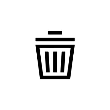 Black trash can icon in flat design style for graphic design projects