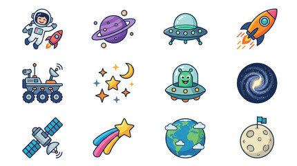 Collection of cartoon space objects and characters. © bro