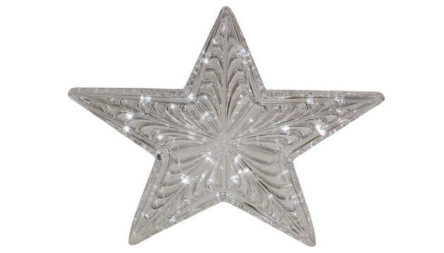 Decoraci&oacute;n de estrella de vidrio o pl&aacute;stico transparente con dise&ntilde;o texturizado intrincado y luces integradas