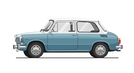 Fototapeta premium A vintage blue and white car in profile on a white background