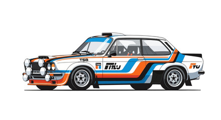 Fototapeta premium Vintage rally car with racing stripes and spotlights