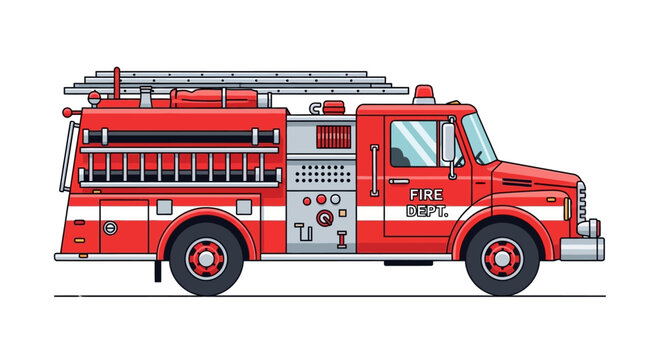 Red fire truck with ladder on white background