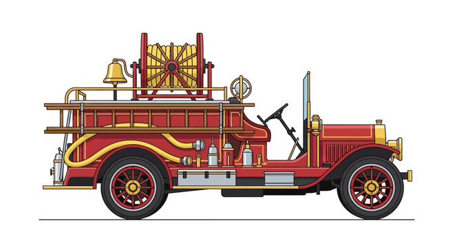 Vintage red fire engine illustration isolated on white background