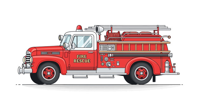 Vintage red fire truck illustration on a white background