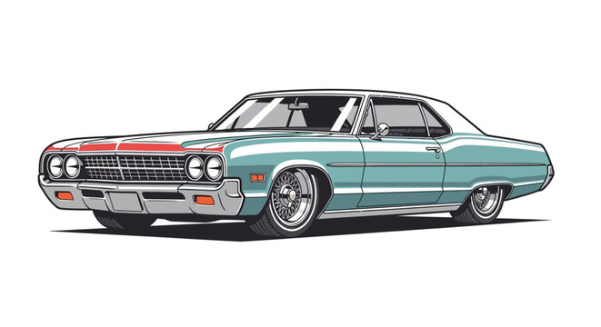 Retro vintage american car on white background