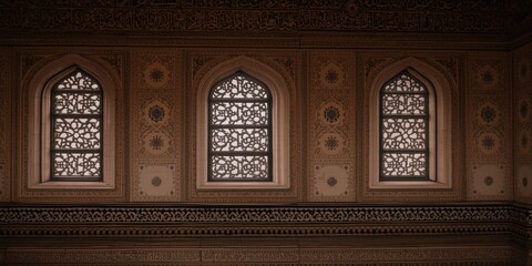Obraz premium Arabic culture influenced Islamic borders featuring stylized arches and window motifs