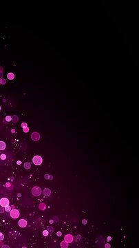 pink stars glitter particles and bokeh lights corner flying animation , valentine, new year and christmas, vertical social media motion background