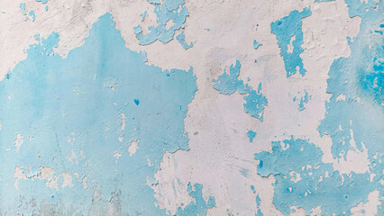 Fototapeta premium Peeling Light Blue Wall Paint Texture with Weathered Cracked Surface for Grunge Background and Vintage Design