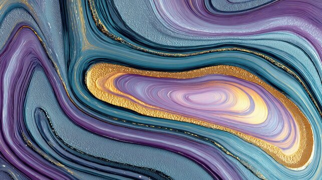 Swirling patterns of purple, teal, and gold mimic the appearance of polished agate stone