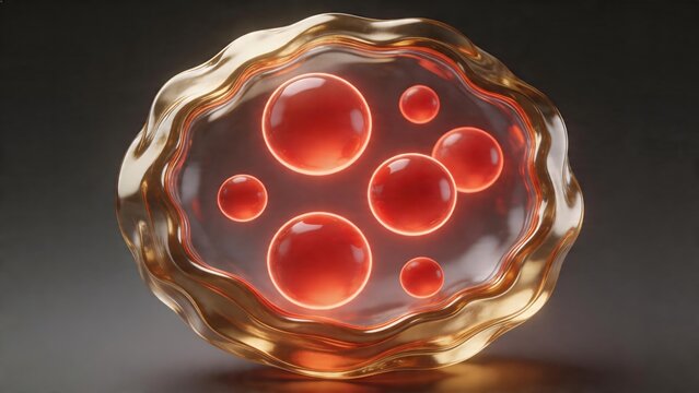 Glowing spheres in golden container