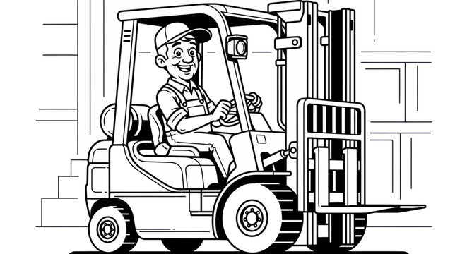 Man Operating Forklift Vehicle Machinery.