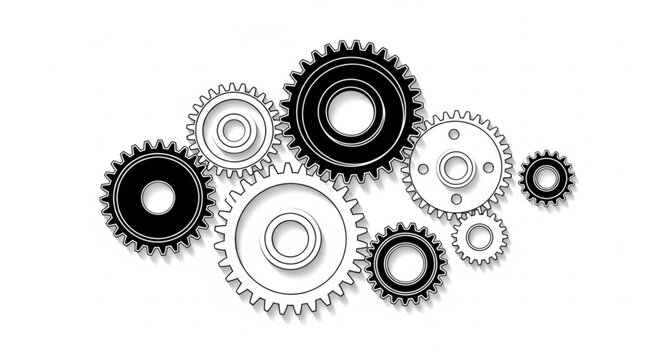 Collection of Interlocking Mechanical Gears and Cogs.