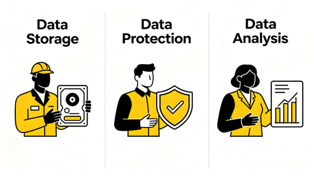 Data management and enterprise cybersecurity workflow concept collection with cloud analytics automation and digital technology system, idea for smart business infrastructure