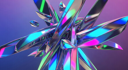 Fototapeta premium Abstract 3D Crystal Shape with Iridescent Metallic Reflections