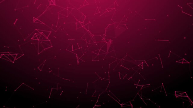 Crimson Network Abstract: A complex network of interconnected nodes and lines pulsates with digital energy against a rich crimson gradient, suggesting data flow and technological advancement.