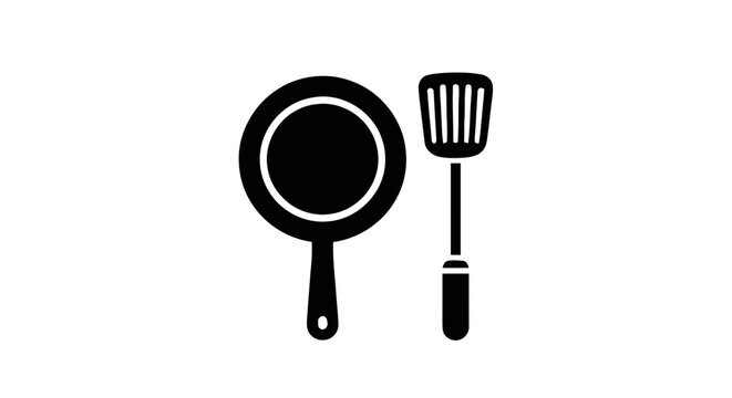 Vector illustration of frying pan and spatula icon set on a transparent background