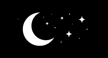 blackbackground, crescentmoon, stars, minimalist, moon, night, celestial, white, astronomy, space, dreamy, icon, lunar, simple, vector, illustration, wallpaper © zpixel