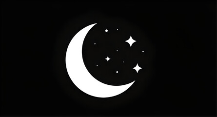 night, crescentmoon, stars, minimalist, moon, celestial, blackbackground, white, astronomy, space, dreamy, icon, lunar, simple, vector, illustration, wallpaper © zpixel