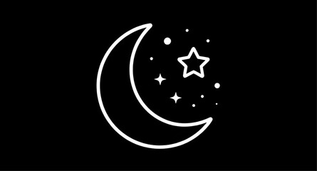 night, crescentmoon, stars, minimalist, moon, celestial, blackbackground, white, astronomy, space, dreamy, icon, lunar, simple, vector, illustration, wallpaper © zpixel