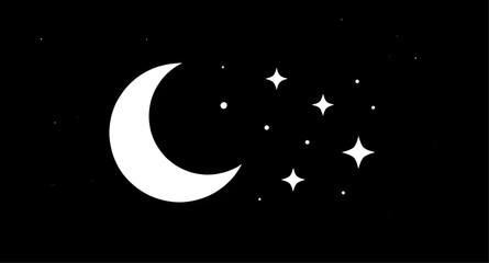 moon, crescentmoon, stars, minimalist, night, celestial, blackbackground, white, astronomy, space, dreamy, icon, lunar, simple, vector, illustration, wallpaper © zpixel