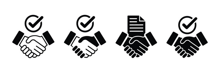 Fototapeta premium Business handshake solid icon partnership agreement customer satisfaction successful deal contract star rating symbol vector illustration
