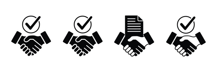 Obraz premium Business handshake solid icon agreement partnership customer satisfaction successful deal contract star symbol vector illustration design