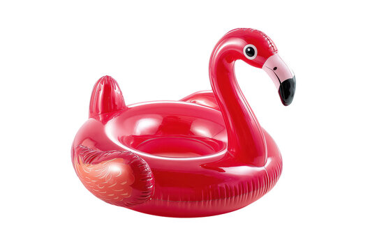 Red flamingo pool float on white background