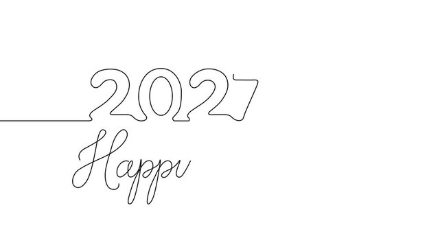 One Line Typography Illustration &ndash; Happy New Year 2027