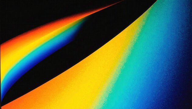 Obra de arte abstracta con arcos luminosos vibrantes de colores del arco iris sobre un fondo negro profundo con efecto visual din&aacute;mico