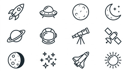 Collection of Hand Drawn Space Icons and Symbols. © Dersa
