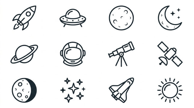 Collection of Hand Drawn Space Icons and Symbols.
