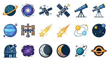 Collection of Space and Astronomy Icons and Illustrations. © Dersa