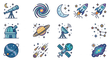 Collection of Space and Astronomy Icons and Illustrations. © Dersa