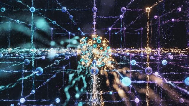 Futuristic digital network with glowing nodes and interconnected data points in vibrant colors