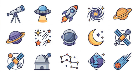 Collection of Space and Astronomy Icons and Illustrations. © Dersa
