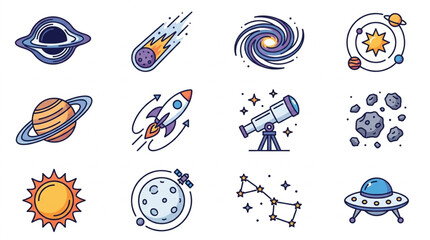 Collection of Space and Astronomy Icons and Illustrations. © Dersa