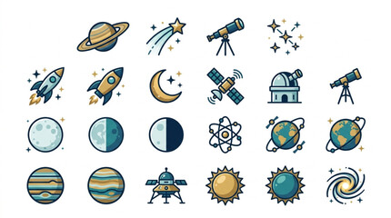 Collection of Space and Astronomy Icons and Illustrations. © Dersa
