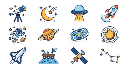 Collection of Space and Astronomy Icons and Illustrations. © Dersa