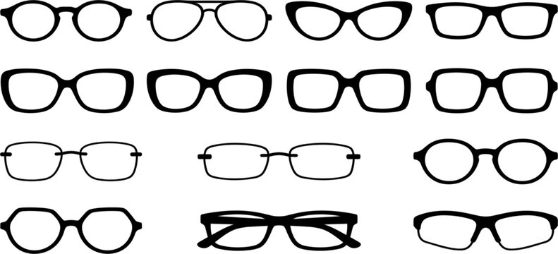 Eyeglasses Frame Icon Set with Round, Square, Cat Eye, and Modern Optical Glasses Styles for Fashion and Vision Designs