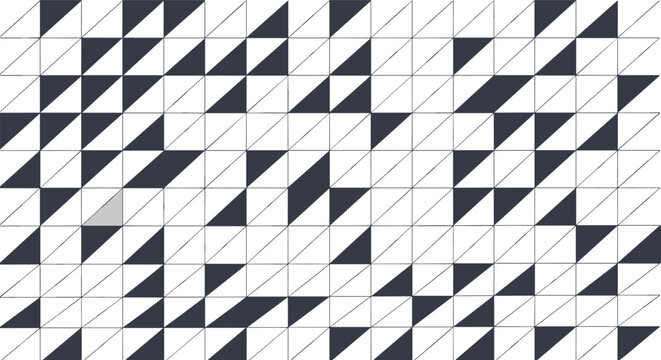 Abstract geometric background pattern consists of black and white triangles arranged in a random mosaic tile composition.