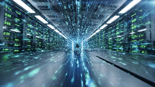 Futuristic Data Center with Glowing Cables and Server Racks 1.