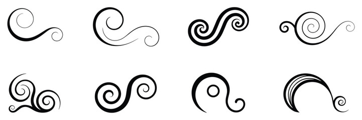 Fototapeta premium Ornate Swirls: A collection of decorative black swirls and flourishes. graphic element, flourish design, calligraphic art, abstract pattern.