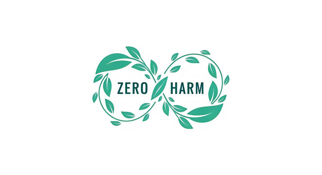 Green leaf logo with zero harm text on transparent background