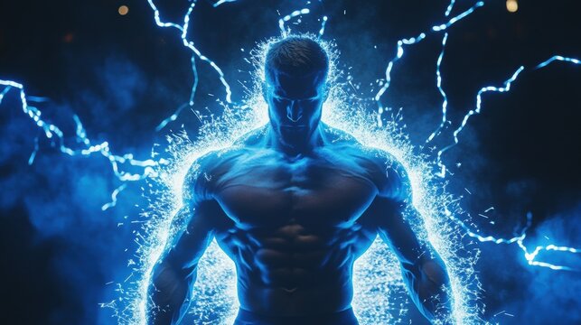 Thunder God Fitness Trainer Harnessing Raw Power and Energy in Epic Workout Scene