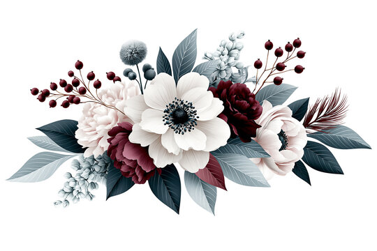White burgundy and sage flower bouquet