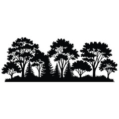 Obraz premium Forest trees and bushes silhouette vector illustration, nature landscape.