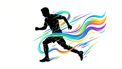 Fototapeta premium A man runs quickly with colorful motion lines behind him in a track event