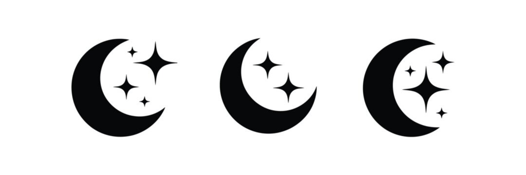 Half moon icon outline filled symbol sign crescent night sky vector illustration design