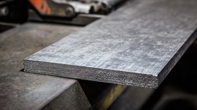 mirror. A thick steel plate with a mirror-like cut surface, metallic texture. safety posters, maintenance manuals, designed for industrial assembly lines and welding operations, used by engineers.